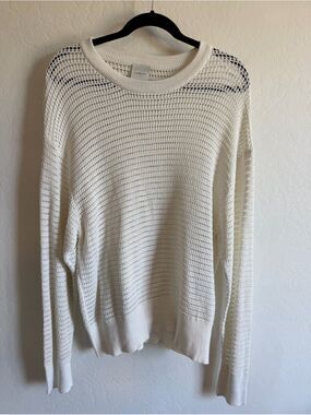 Varley White Open Knit Mesh Crewneck Sweater 100% Cotton Large L
